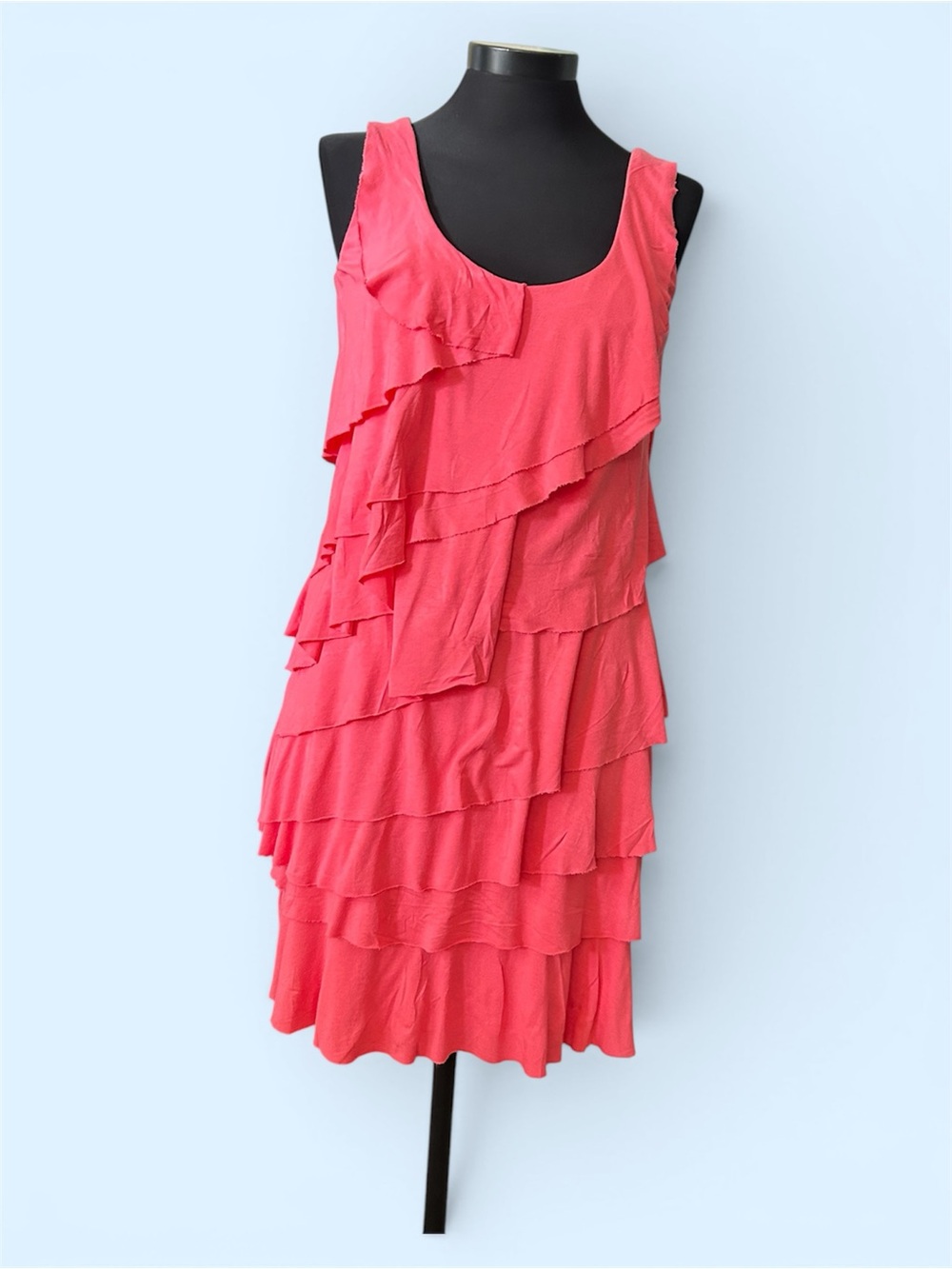 Calvin Klein Coral Ruffle Tiered Sleeveless Mini Dress